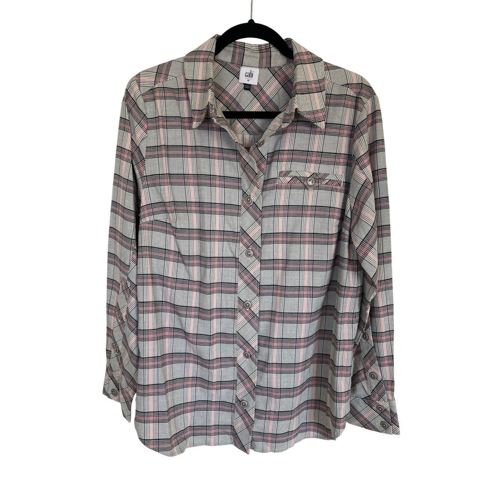 Cabi Womens Pink Grey Glen Plaid Button Down Shirt Style 4710 Size M Long Sleeve